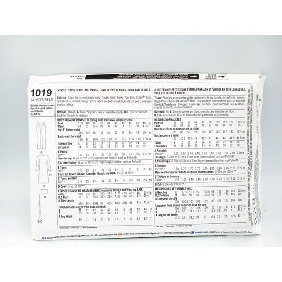 Mimi G Tunic Dress Side Slits Pants Simplicity 1019 Sewing Pattern SZ 8-16 Uncut - Picture 2 of 2